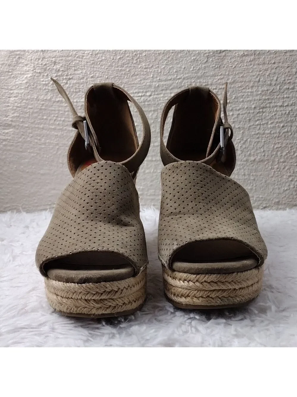 Jellypop Taupe Faux Suede Ankle Buckle Strap Wedge Heeled Espadrille Sandal Shoe